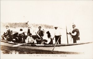 Teslin Lake Potlatch Yukon YT Indigenous Men in Boat Real Photo Postcard G50