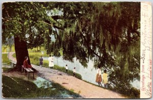 1908 Greetings from San Antonio Florida FL Park & Lake Posted Postcard