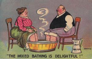 Mixed Bathing Is Delightful Foot Worship Kettle Jug Old Comic Postcard