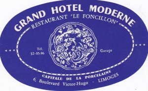 France Limoges Grand Hotel Moderne Vintage Luggage Label sk2612