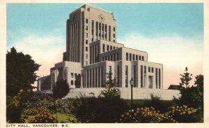 Vintage Postcard City Hall Government Office Building Vancouver British Columbia