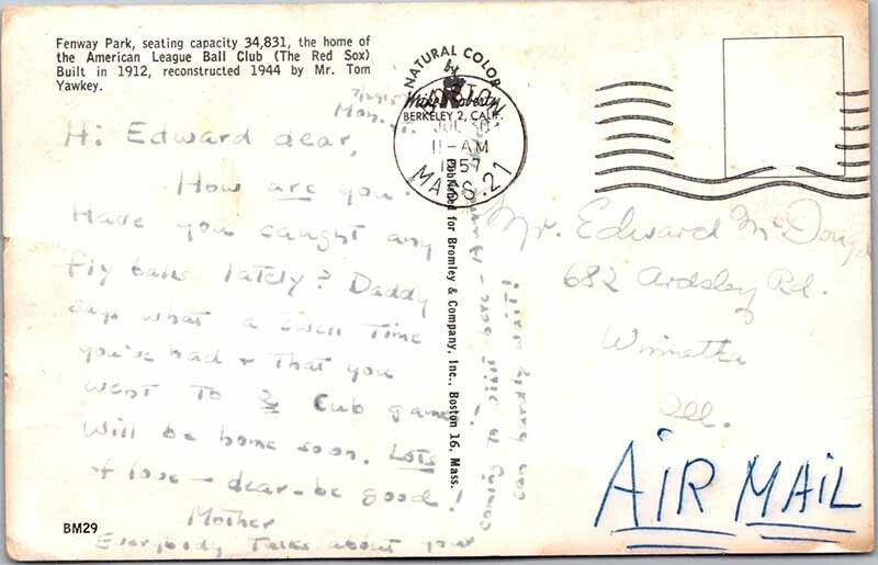 Postcard STADIUM SCENE Boston Massachusetts MA AL6302