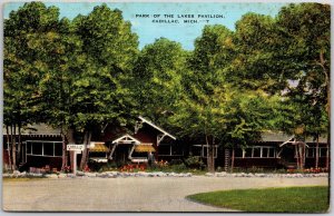 Cadillac Michigan MI, 1947 Park of Lakes Pavilion, Tall Trees, Path, Postcard