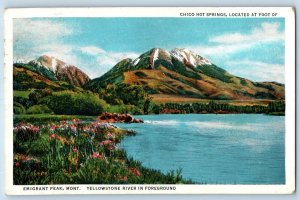 Emigrant Peak Montana Postcard Chico Hot Springs Yellowstone River 1938 Vintage