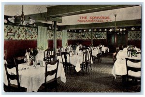 c1910 Edwards Restaurant Interior Table Chairs Niagara Falls New York Postcard