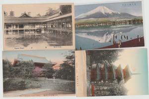 JAPAN lot of 4 vintage postcards temple buildings Fuji