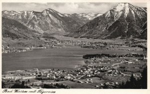 Vintage Postcard 1920's Bad Wiessee Mit Tigernsee Aerial View Mountain Ground