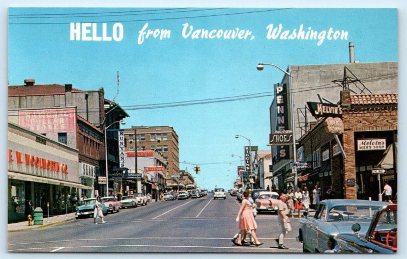 VANCOUVER, WA Washington ~ STREET SCENE Woolworth's c1950s Cars Postcard 