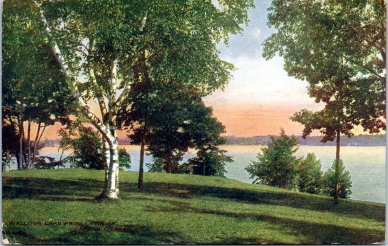 Postcard MI Walloon Lake from lawn of Indian Garden