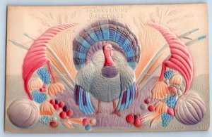 St. Louis MO Postcard Thanksgiving Greetings Cornucopia Fruits Turkey Airbrushed