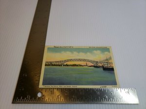 VTG Postcard Blue Water International Bridge 1940 Linen MI Sarnia Ontario  624