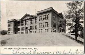New High School, Chippewa Falls WI c1907 Vintage Postcard J28