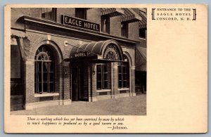 Postcard Concord New Hampshire c1920s Eagle Hotel Entrance Scarce View