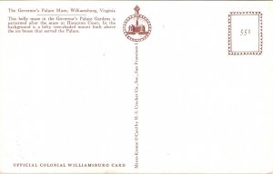 Governors Palace Maze Williamsburg Virginia VA Postcard Mirro VTG UNP Vintage 