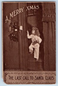 Christmas Postcard Cute Little Girl The Last Call To Santa Claus c1910's Antique