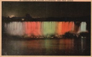Vintage Postcard 1920's View of American Falls Niagara Illuminated View Canada