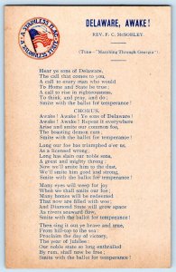 Pre-1906 DELAWARE AWAKE! TEMPERANCE A SALOONLESS A STATE STAINLESS FLAG POSTCARD