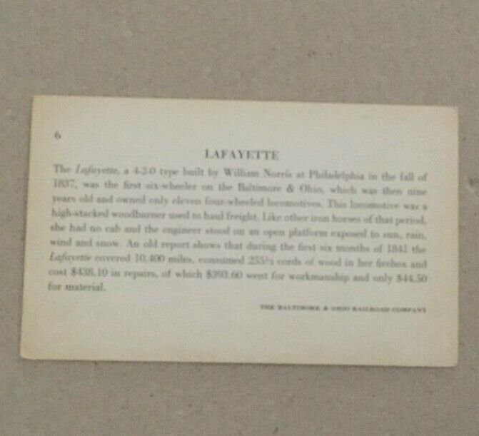 VINTAGE UNUSED POSTCARD LAFAYETTE BALTIMORE & OHIO R.R.