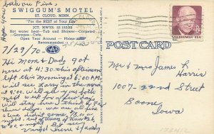 LInen Roadside Postcard; Swiggum's Motel, St. Cloud MN Curt Teich