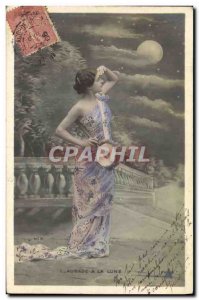 Old Postcard Woman Aubade moon