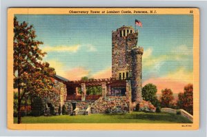 Paterson NJ-New Jersey, Observatory Tower Lambert Castle, Linen Postcard 