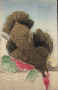 Thanksgiving Turkey Embossed Airbrushed c1900s-10s Postcard