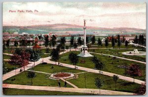 York Pennsylvania1 1907 Postcard Birdseye View Penn Park Monument
