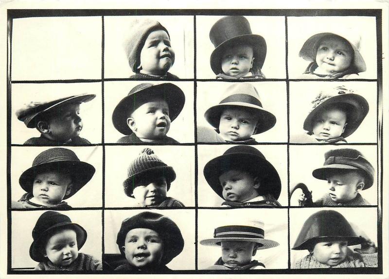 Multiple babies with hats postcard