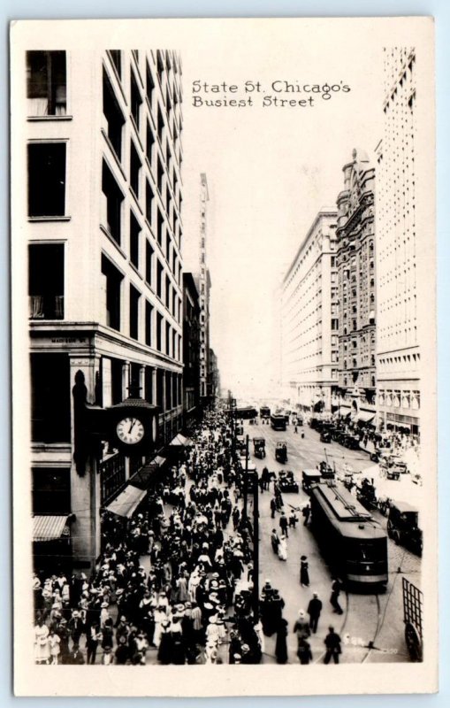 RPPC CHICAGO, IL Illinois ~ STATE STREET Scene  TROLLEY CARS c1910s Postcard