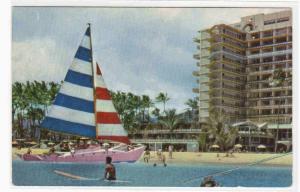 Catamaran Yacht Hawaiian Village Hotel Hawaii postcard