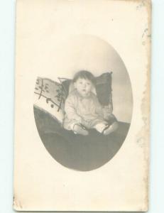 Pre-1920 rppc KID STARING Postmarked Kiel Wisconsin WI i8478