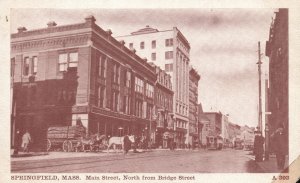 Vintage Postcard Main Street North From Bridge Street Springfield Massachusetts