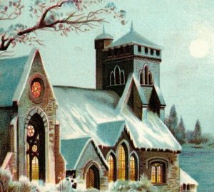 1880's Malena Cure-All Quack Medicine Winter Scene Moon Snow Church 7N