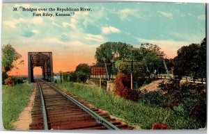Bridges Over Republican River Fort Riley KS Vintage Postcard C12