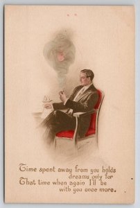 Handsome Gentleman with Pipe Woman in Smoke Dreams for You Postcard G29