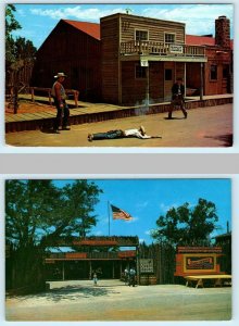 2 Postcards FRONTIER CITY, USA near Oklahoma City ~ GUNFIGHT Route 66 Roadside