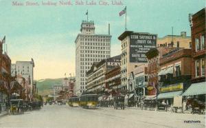 Autos c-1910 Main Street Looking North Trolleys Salt Lake City Utah 10253