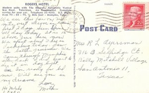 Vintage Postcard Rogers Motel Building Modern Units Memphis Tennessee TN