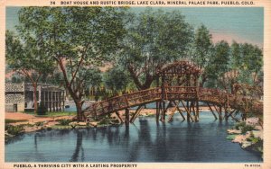 Vintage Postcard Boat House Rustic Bridge Lake Clara Mineral Palace Pueblo CO