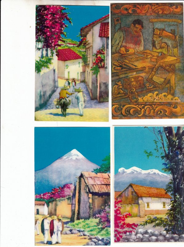 P1908, 5 dif vintage mexico unused art postcards, colorful, 4 scans