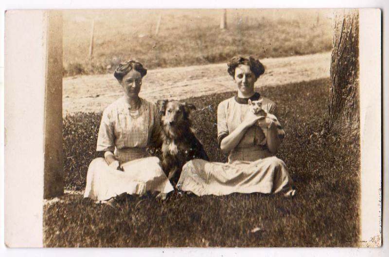 RPPC,  Tow Women and a Dog