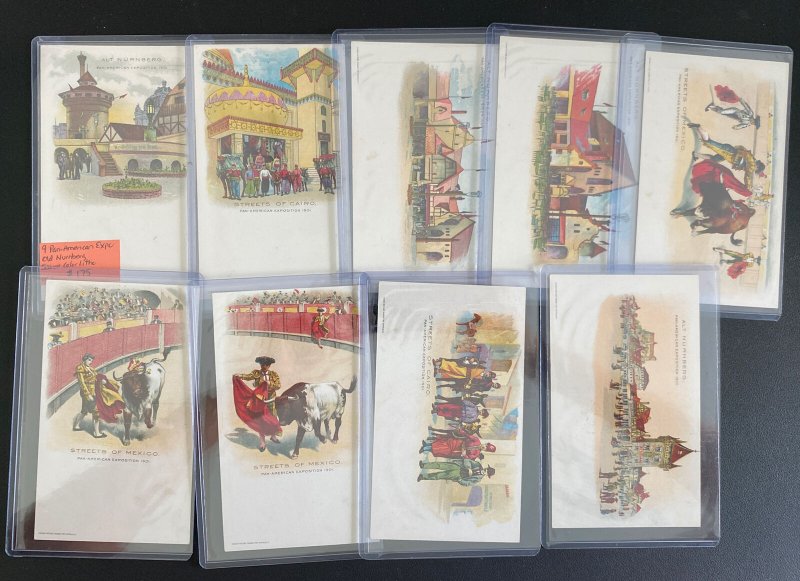 Nine Pan American Exposition 1901 Postcards Complete Set Mint Streets Of The Wor