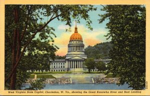 West Virginia Clarksburg State Capitol Showing The Great Kanawha River and Bo...