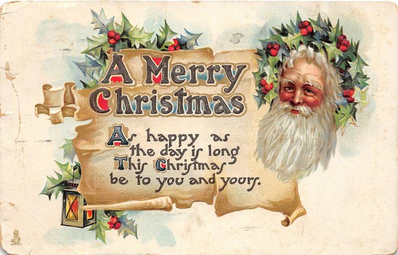 F23/ Santa Claus Merry Christmas Postcard c1912 Holly Beard 2