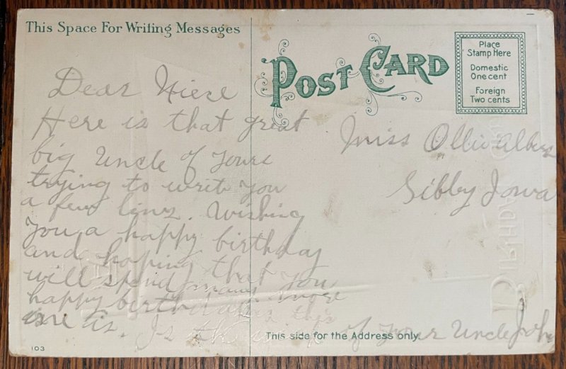 Vintage Victorian Postcard 1901-1910 Birthday Greeting - Sailing Ship with Poem