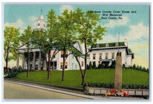 New Castle Pennsylvania Postcard Lawrence County Court House War Memorial 1952