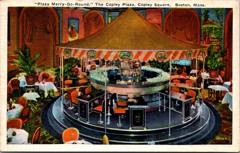 Merry-Go-Round Bar Copley Plaza Hotel Boston MA art deco cocktails vtg postcard