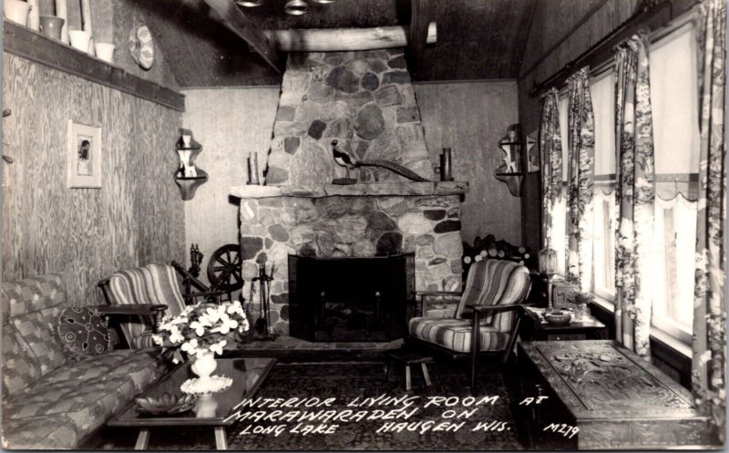 Real Photo PC Interior Living Room at Marawaraden on Long Lake Haugen Wisconsin