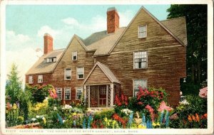 Garden view House of Seven Gables Salem Mass Flowers Porch Vintage Postcard UP 