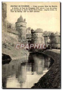 Old Postcard Chateau De Fougeres The back water in Moat right plesguen Tower ...